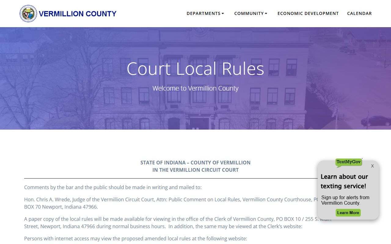 Vermillion County Circuit Court Clerk local court rules notice