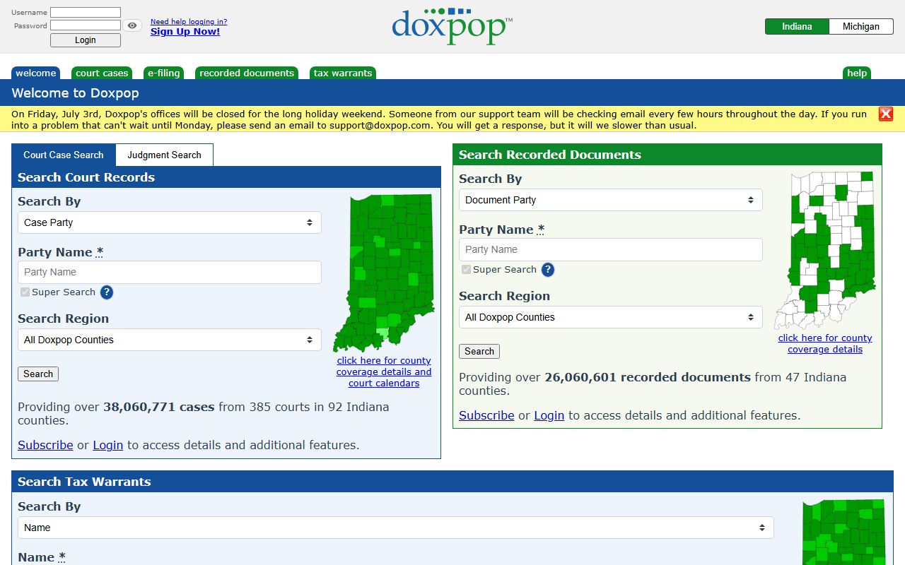 Vermillion County Circuit Court Clerk records and Doxpop recorder access vendor
