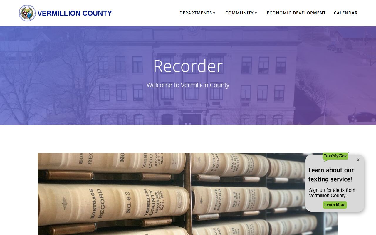 Vermillion County Circuit Court Clerk records and county recorder page