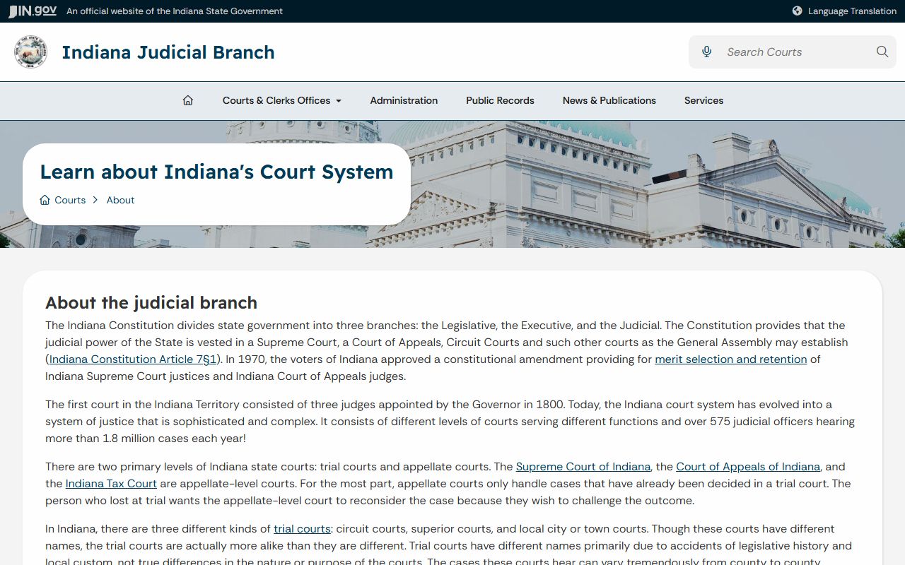 Indiana court system overview page