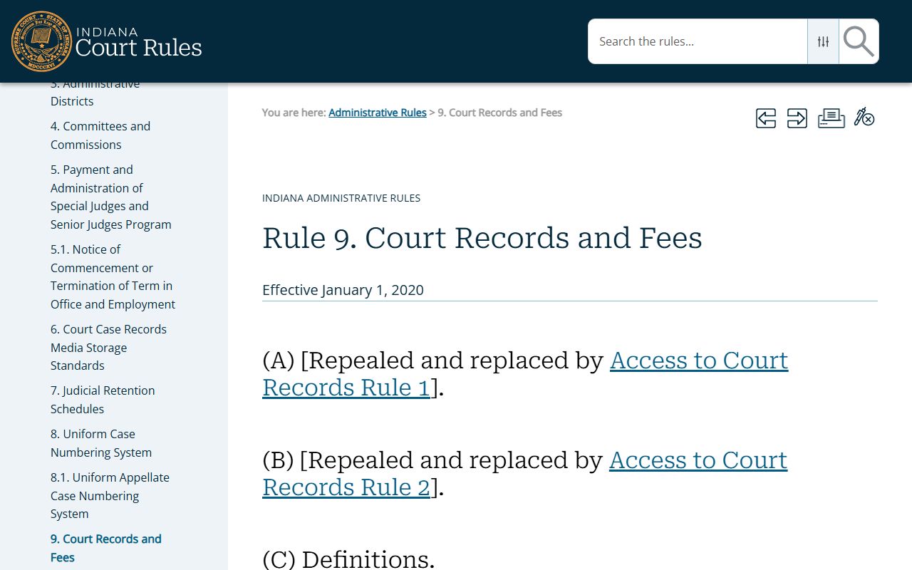Indiana Administrative Rule 9 court records page