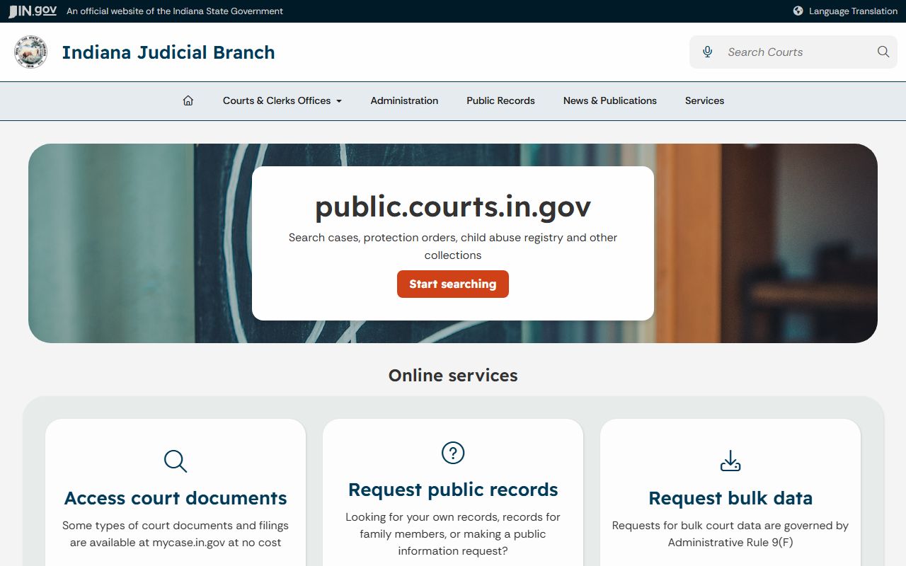 Indiana court public records guidance page