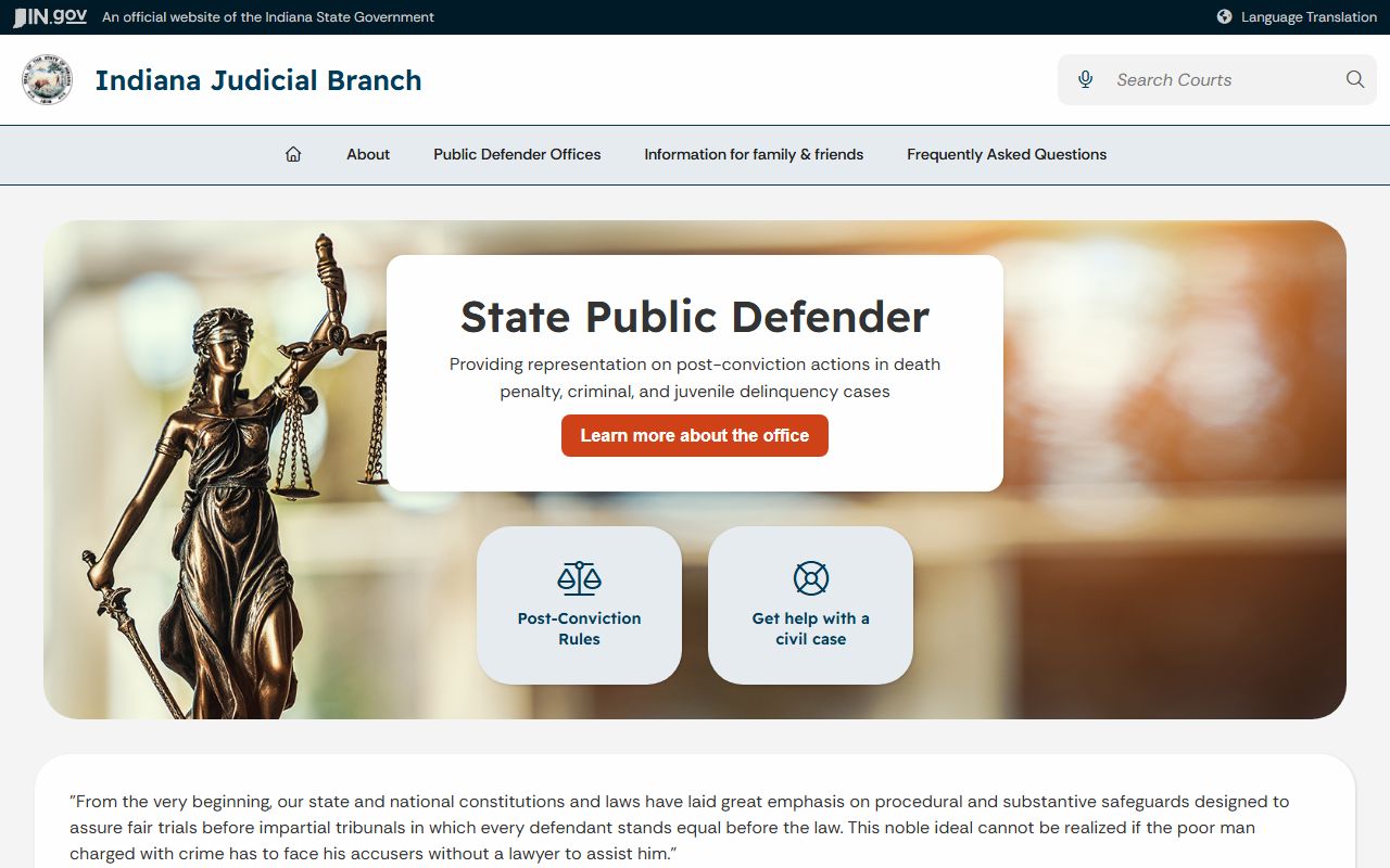 Indiana State Public Defender page