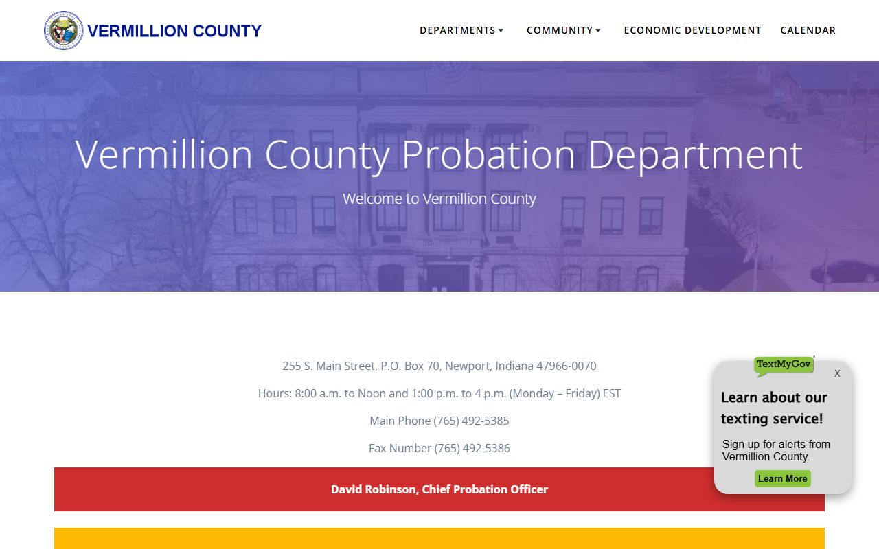 Vermillion County court records probation department page
