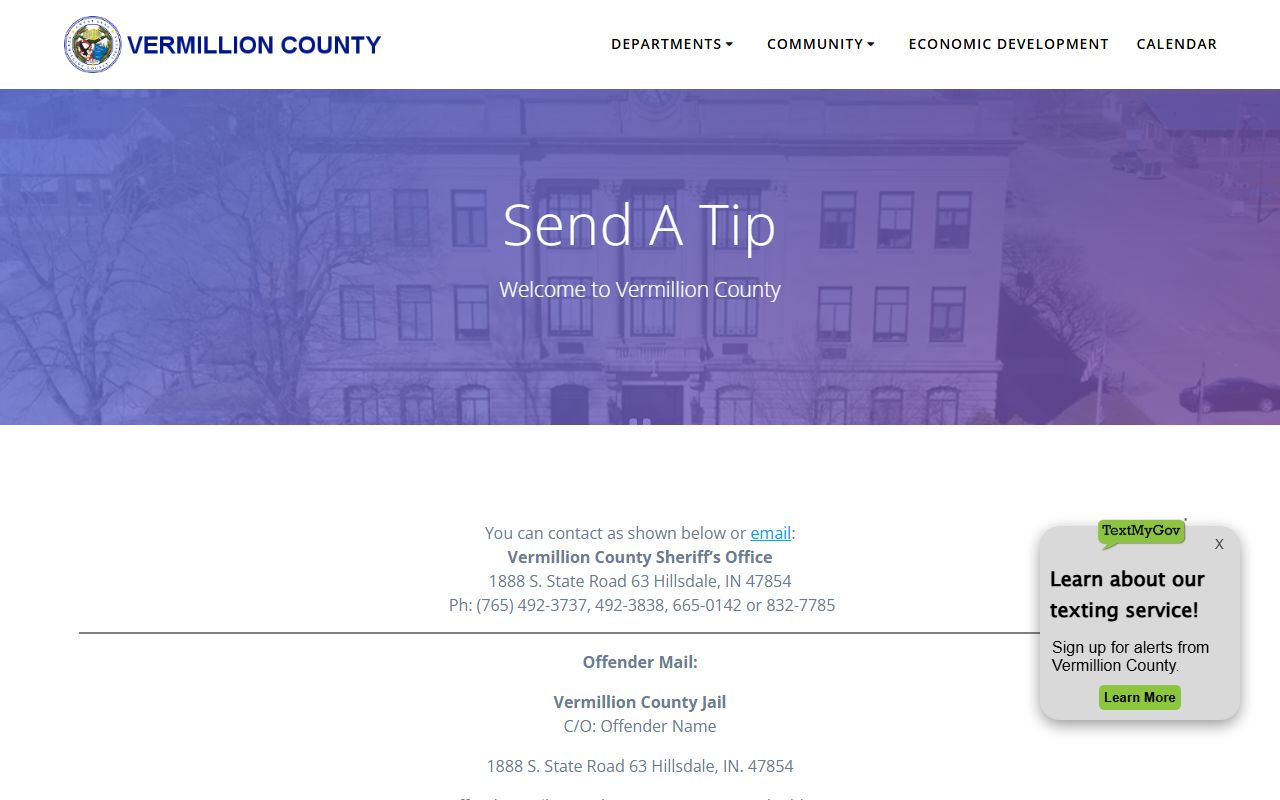 Vermillion County inmate records sheriff contact and offender mail