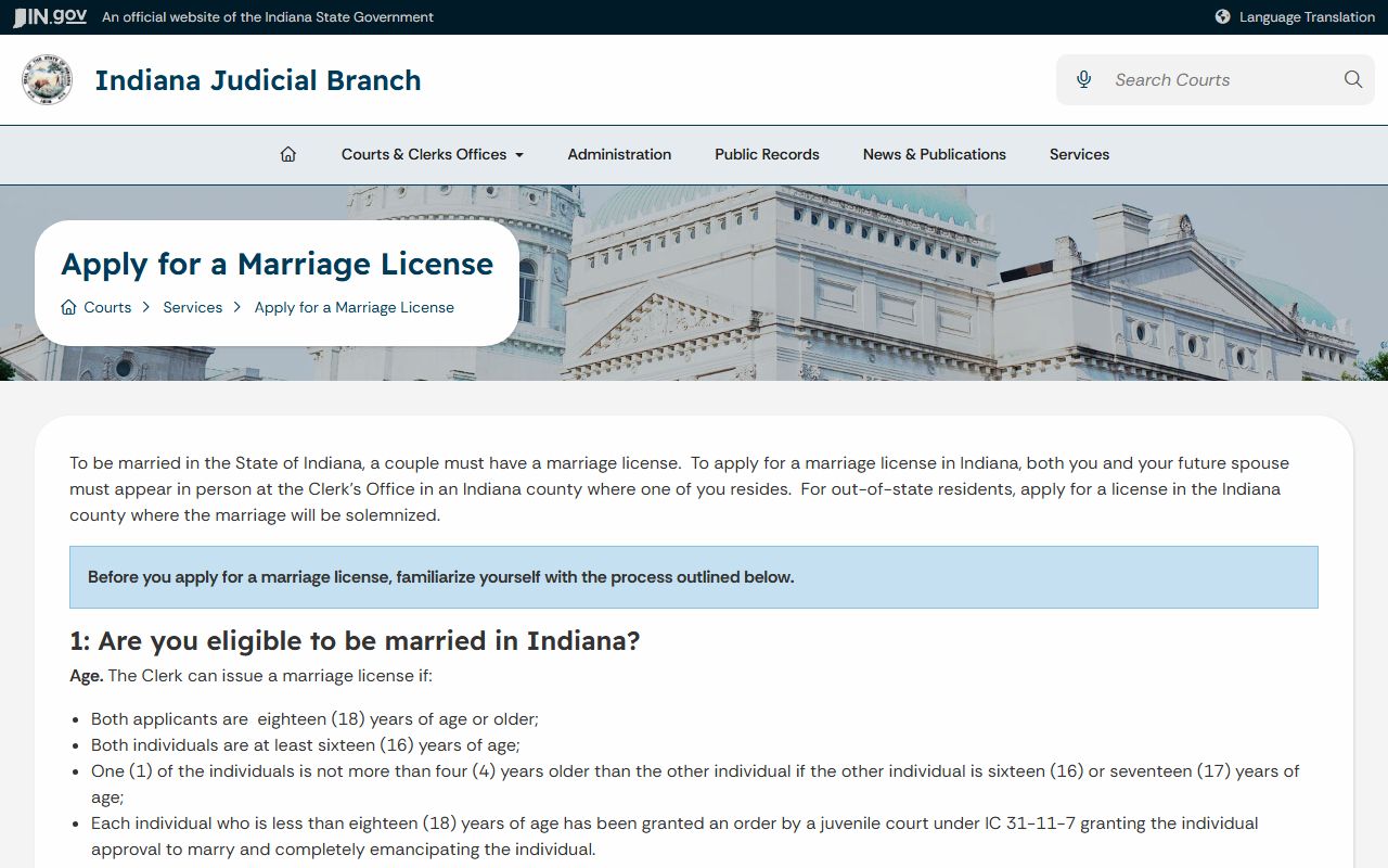 Vermillion County marriage records Indiana marriage license application guidance